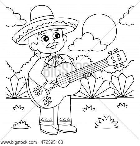 A Cute And Funny Coloring Page Of A Mexican Boy With A Guitar. Provides Hours Of Coloring Fun For Ch