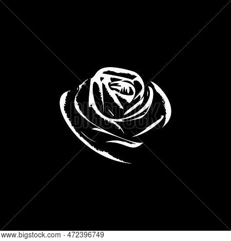 Rose Flower Dotwork Tattoo With Dots Shading, Depth Illusion, Tippling Tattoo. Hand Drawing White Em