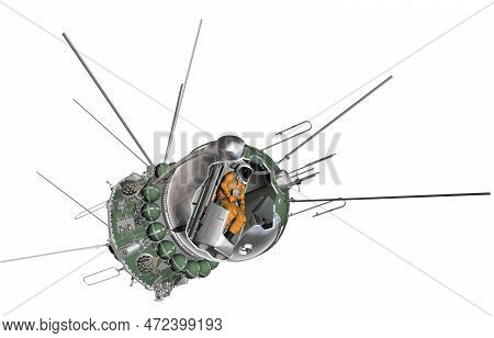 Soviet Spacecraft Vostok1 Cutaway Isolated On White. 3d Illustration