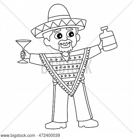 A Cute And Funny Coloring Page Of A Mexican Man Drinking A Margarita. Provides Hours Of Coloring Fun