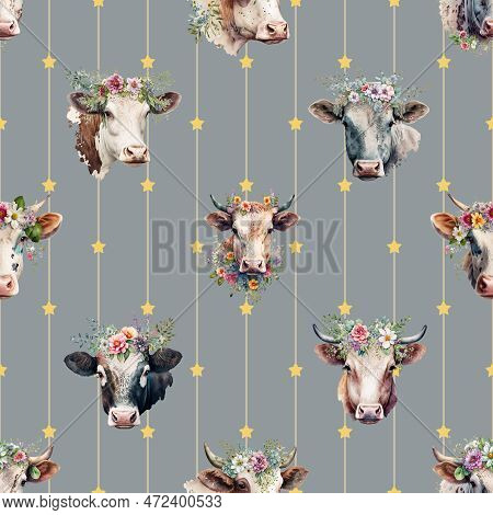 Seamless Repeating Pattern With Cute Cows