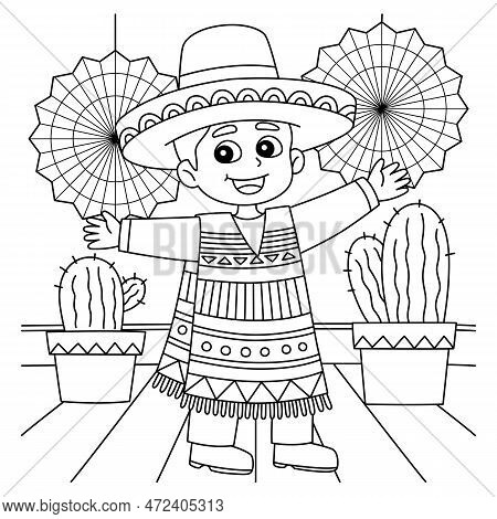 A Cute And Funny Coloring Page Of A Mexican Boy. Provides Hours Of Coloring Fun For Children. Color 