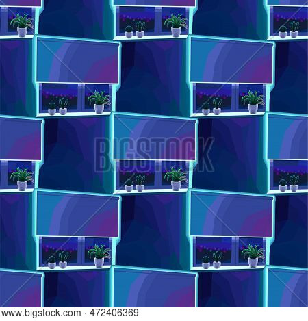Abstract Seamless Pattern Of Window With A Night City View