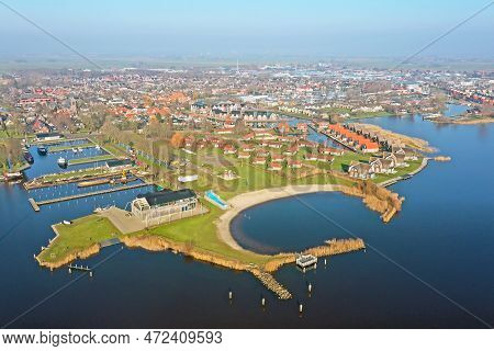 Aerial From The Historical Town Heeg In Friesland The Netherlands