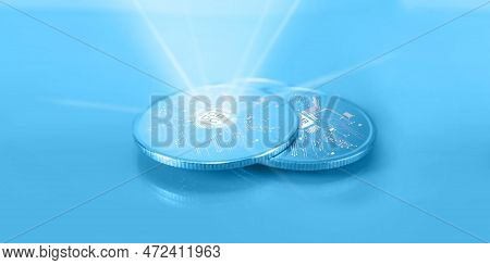 Cbdc - Central Bank Digital Currency Technology. A Glowing Coin With A Processor Inside.3d Illustrat