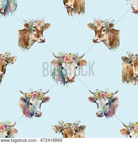 Seamless Repeating Pattern With Cute Cows