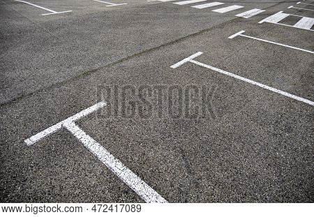 Detail Of Parking Lines In A Public Parking Lot, Road Signs