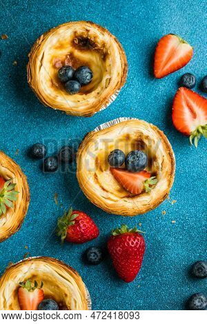 Traditional Portuguese Egg Tart Dessert Pasteis Pastel De Nata Or Pasteis De Belem