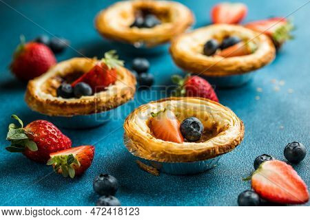 Traditional Portuguese Egg Tart Dessert Pasteis Pastel De Nata Or Pasteis De Belem