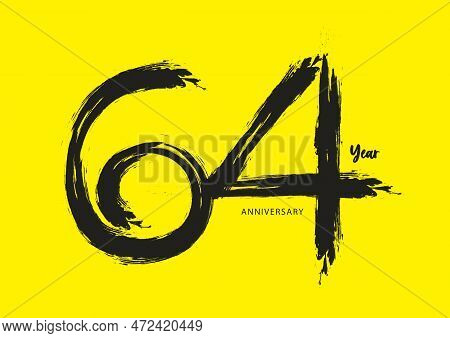 64 Year Anniversary Celebration Logotype On Yellow Background, 64 Number Design, 64th Birthday Invit