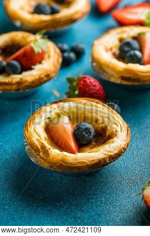 Traditional Portuguese Egg Tart Dessert Pasteis Pastel De Nata Or Pasteis De Belem