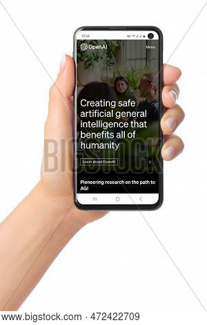 Kiev, Ukraine - March 07, 2023: Openai Website Home Page On Phone Screen In Hand. Openai Is A Non-pr