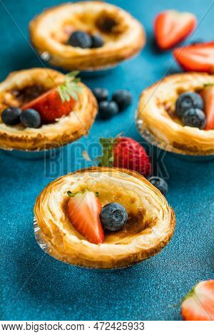 Traditional Portuguese Egg Tart Dessert Pasteis Pastel De Nata Or Pasteis De Belem
