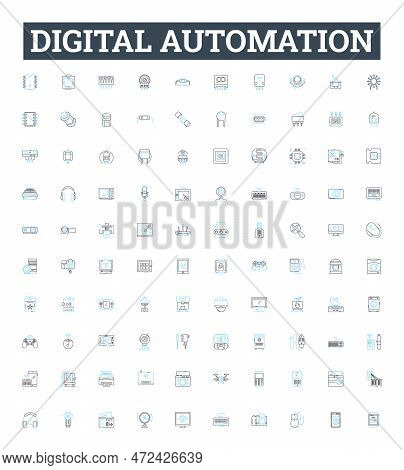 Digital Automation Vector Line Icons Set. Digital, Automation, Robotics, Ai, Machine-learning, Objec