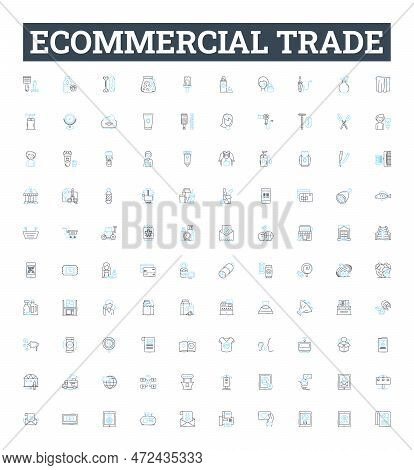 Ecommercial Trade Vector Line Icons Set. Ecommerce, Trade, Online, Shopping, Retail, Marketplace, Co