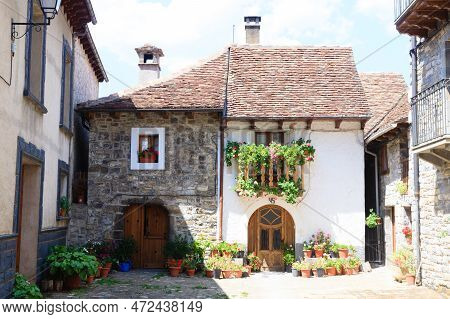 Old Town Of The Beautiful Village Of Anso, Huesca, Spain. Pyrenees Region