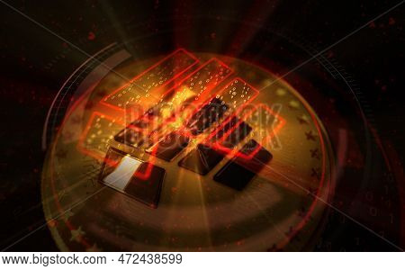Fight Out Crypto Fght Cryptocurrency Golden Coin 3D Illustration
