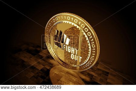 Fight Out Crypto Fght Cryptocurrency Golden Coin 3D Illustration