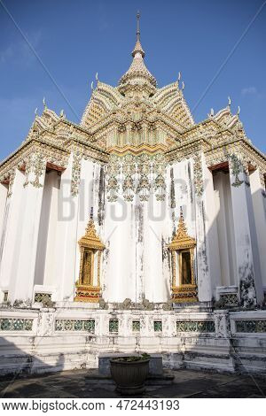 Magnificent Exteriors Of Phra Mondop In Wat Pho, Bangkok. This Scripture Hall Has Its Own Library Fi