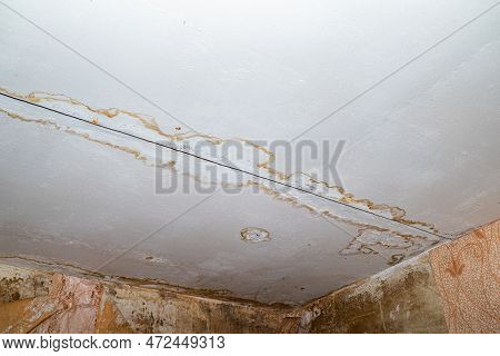 Damage Ceiling From Water Pipelines Leakage. Housing Problem Concep