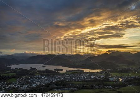 Absolutely Stunning Landscape Image Of View Across Derwentwater From Latrigg Fell In Lake District D