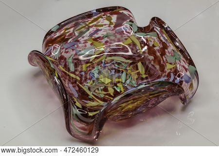 Side View Of A Pink Blown Glass Candy Dish
