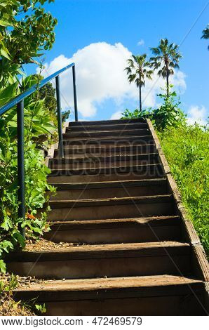 A Divided Road Street Sign Points Up Into A Cloudless Blue Sky. High Quality Photo Featuring Rich Bl