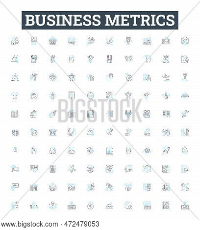 Business Metrics Vector Line Icons Set. Metrics, Kpis, Roi, Profit, Revenue, Cycle, Cost Illustratio
