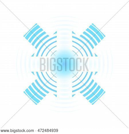 Blue Concentric Circles. Sonar Waves. Signal Source Isolated On White Background