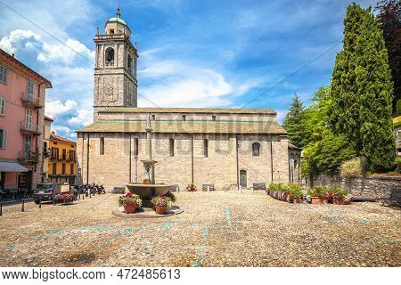 Town Of Bellagio Church Square Colorful Architecture View, Como Lake, Lombardy Region Of Italy