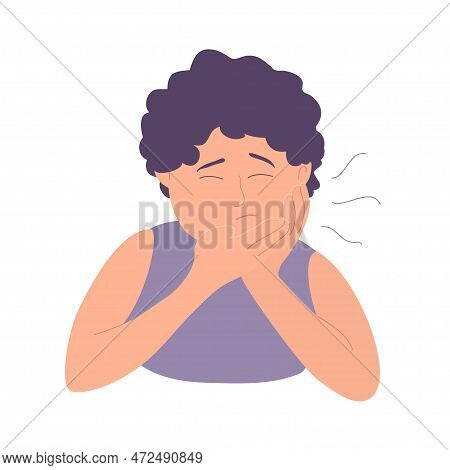 A Young Woman Suffers From A Toothache. Caries, Pulpitis And Pain. Symptom Of Dental Disease. Tooth 