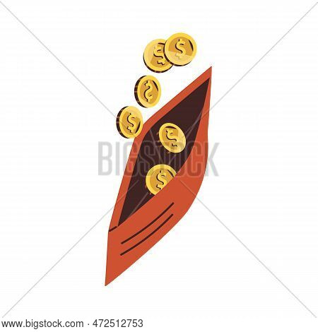 Coins Falling Into Wallet, Purse. Finance Cashback, Pocket Money, Bonus, Income Receipt, Financial S