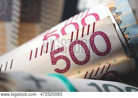Polish 500 Banknotes, Polish Money, Pln Currency Concept
