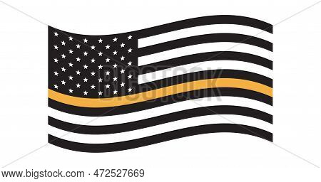 Dispatchers Us Flag. Black And White Us Flag With Yellow Line.