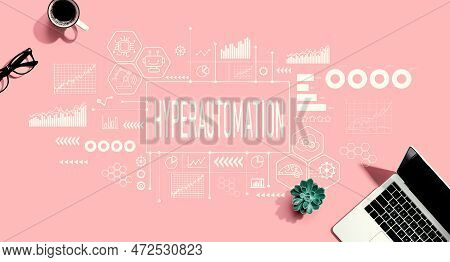 Hyperautomation Theme With A Laptop Computer On A Pink Background