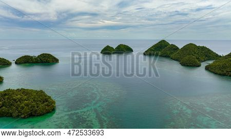 Islands In The Turquoise Water Of The Lagoon. Seascape In The Tropics. Sipalay, Negros, Philippines.