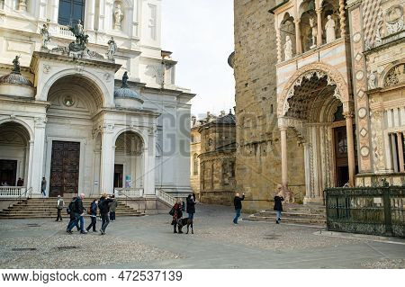 Bergamo, Italy - April 2022: Piazza Padre Reginaldo Giuliani In Bergamo City. Scenic Views Of Citta 