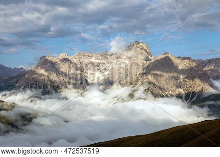 Panoramic View Of The Sexten Dolomites Mountains Or Dolomiti Di Sesto From Carnian Alps Mountains, I