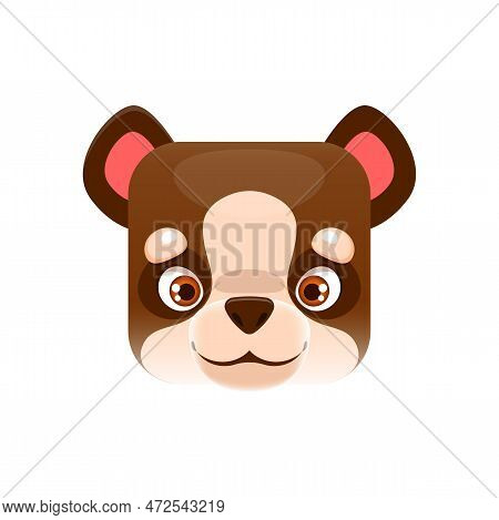 Bear Cartoon Kawaii Square Animal Face, Funny Teddy-bear Or Predator Cub Isolated Vector Character P