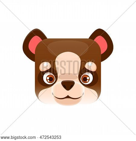 Bear Cartoon Kawaii Square Animal Face, Funny Teddy-bear Or Predator Cub Isolated Vector Character P