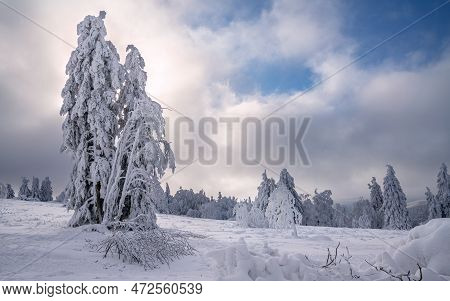 Panoramic Landscape Image Of Kahler Asten During Wintertime, Sauerland, Germany