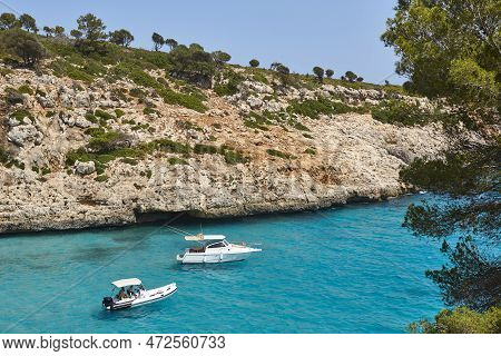 Turquoise Waters In Mallorca. Pilota Cove. Mediterranean Coastline. Spain