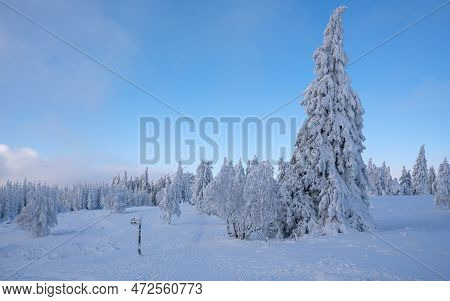 Panoramic Landscape Image Of Kahler Asten During Wintertime, Sauerland, Germany