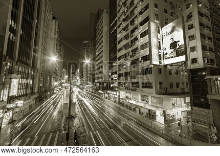 Hong Kong, China - October 07, 2021 : Traffic In Mongkok District In Hong Kong. Mongkok In Kowloon P