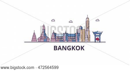 Thailand, Bangkok City Tourism Landmarks, Vector City Travel Illustration