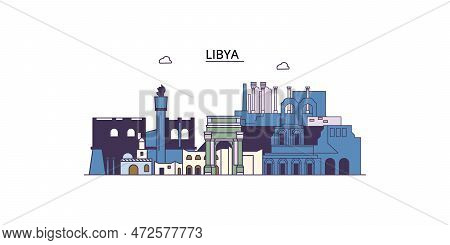 Libya Tourism Landmarks, Vector City Travel Illustration