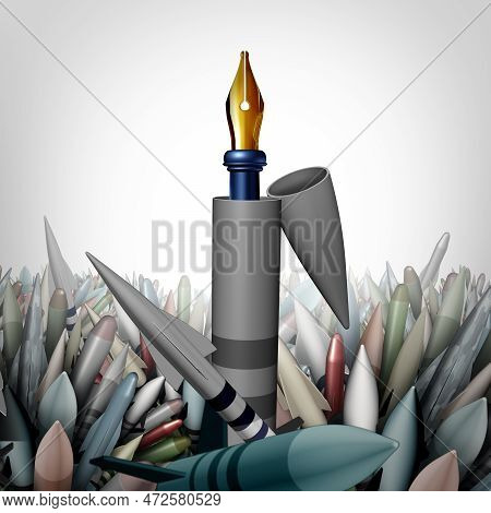 Diplomacy Over Conflict From War To Peace Concept With A Missile Bomb And A Pen As A Metaphor For Ne