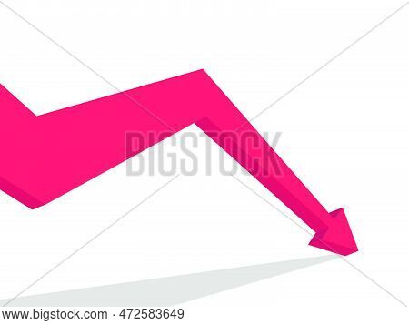 Red 3d Down Arrow On White Background, Market Crash. Collapse Of The Stock Market, Crisis. Bank Fail