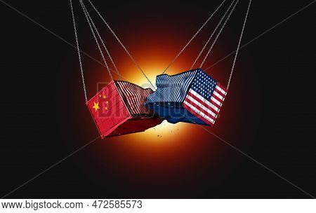 China Usa Conflict And Trade War With American And Chinese Cargo Freight Containers Fighting As An E