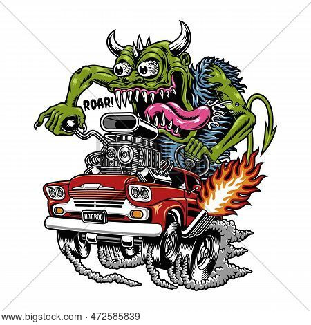 Monster Driving Hot Rod Cartoon Vector Graphics